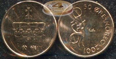 Норвегия. Монета 50 эре. 2001 (KM#460. Unc)