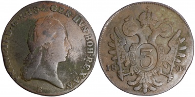 Священная Римская империя [Австрия]. Монета 3 крейцера. 1800.B (KM#2115.3. F/VF)