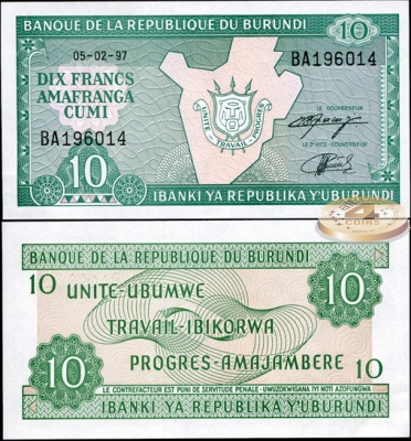 Бурунди. 10 франков (Unc) 1997