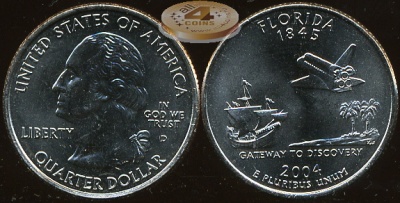 США. 25 центов [Квотер]. 2004.D (Unc) Флорида