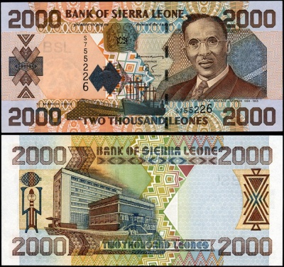 Сьерра-Леоне. Банкнота 2000 леоне. 01.03.2003. Unc. Бумага. Кат.# P.26b