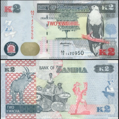 Замбия. Банкнота 2 квачи. 2012(2013). Unc. Бумага. Кат.# P.49a