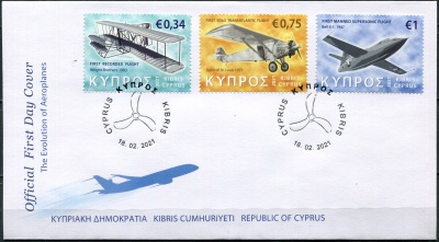 Кипр. 2021. История авиации (Конверт Первого Дня. Mint)
