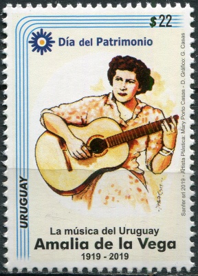 Уругвай. 2019. Амалия де ла Вега (1919-2000), певица (Почтовая марка. MNH OG)