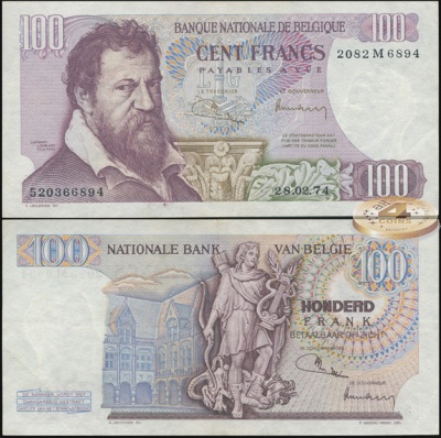 Бельгия. 100 франков (Unc) 1974