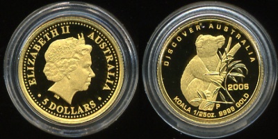 Австралия. 5 долларов. Коала. 2006 (Proof. Золото) 