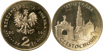 Польша. Монета 2 злотых. 2009 (KM#Y.709. Unc) Ченстохова. Монастырь Ясная Гора