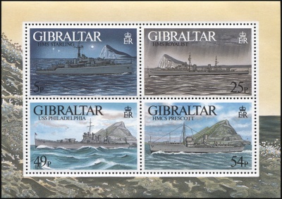 Гибралтар. 1996. Боевые корабли Второй Мировой войны (Малый лист. MNH OG)
