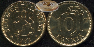 Финляндия. Монета 10 пенни. 1982.K (KM#46. Unc)