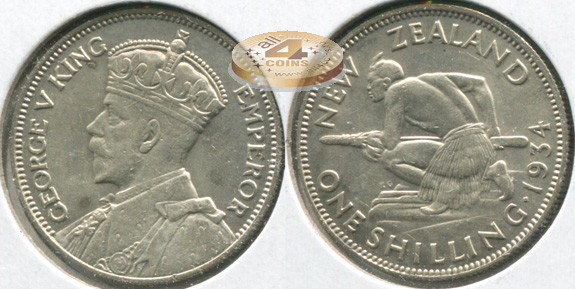 Новая Зеландия. 1 шиллинг. 1934 (aUnc. Серебро)