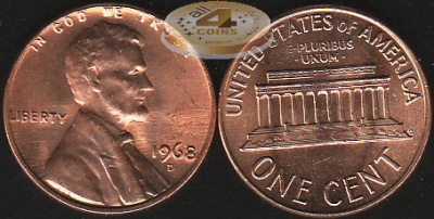 США. 1 цент. 1968.D (Unc)