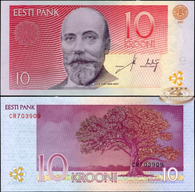 Эстония. Банкнота 10 крон. 2007(2009). Unc. Бумага. Кат.# P.86b