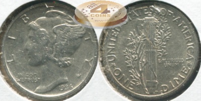 США. 10 центов [Дайм]. 1936 (XF. Серебро)