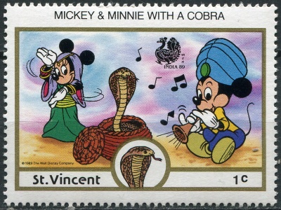 Сент-Винсент. 1989. Микки Маус - заклинатель змей (Почтовая марка. MNH OG)