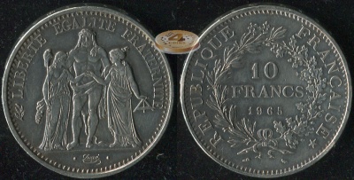 Франция. 10 франков. 1965 (Unc. Серебро)
