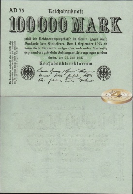 Германия (Веймарская респ.). 100000 марок (Unc) 1923