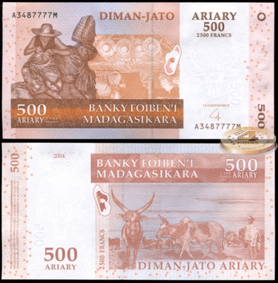 Мадагаскар. Банкнота 500 ариари. 2004(2007). Unc. Бумага. Кат.# P.88b
