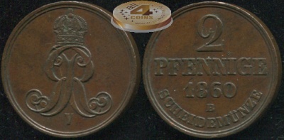 Германия (Ганновер). 2 пфеннига. 1860.В (XF/VF+)