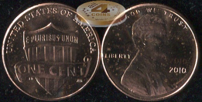 США. 1 цент. 2010.P (Unc) Lincoln Cent. Реверс щита