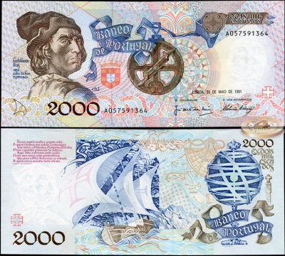 Португалия. 2000 эскудо (Unc) 1991