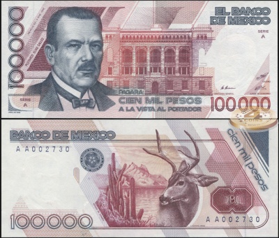 Мексика. 100000 песо (Unc) 1988