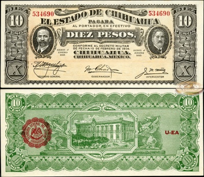 Мексика. 10 песо (Unc) 1915