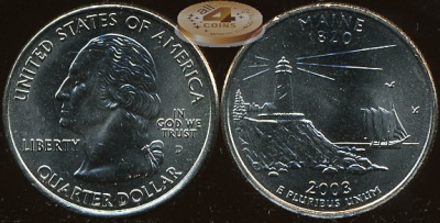США. Монета 25 центов [Квотер]. 2003.D (KM#345. Unc) Мэн