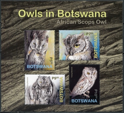 Ботсвана. 2020. Африканская совка (Otus senegalensis) (Почтовый блок. MNH OG)