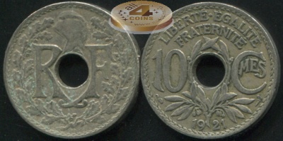 Франция. 10 сантимов. 1921 (VF)