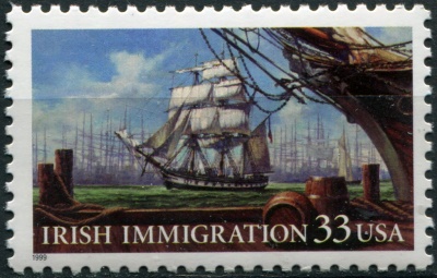 США. 1999. Ирландская иммиграция в США (Почтовая марка. MNH OG)