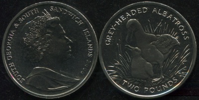 Южная Георгия и Южные Сандвичевы о-ва. Монета 2 фунта. 2006 (KM#27. Unc) Сероголовый Альбатрос