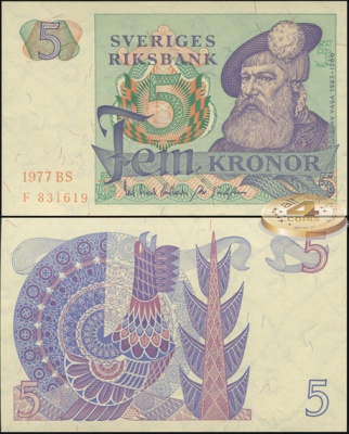 Швеция. 5 крон (Unc) 1977