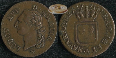 Франция. 1 соль. 1791 A (aXF/VF)