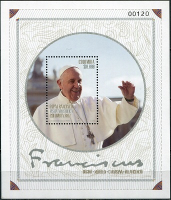 Колумбия. 2017. Визит Папы Римского Франциска в Колумбию (Блок. MNH OG)
