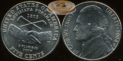 США. Монета 5 центов [Никель]. 2004.D (KM#360. Unc) Покупка Луизианы