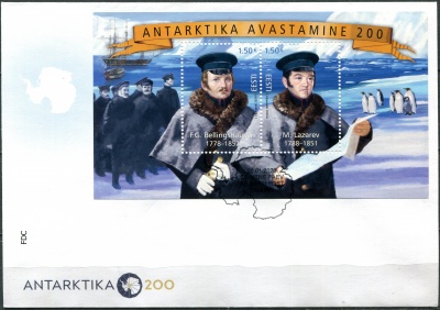 Эстония. 2020. 200 лет открытию Антарктиды. М.П. Лазарев и Ф.Ф. Беллинсгаузен (КПД. Mint)