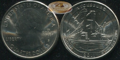 США. Монета 25 центов [Квотер]. 2011.P (KM#497. Unc) Vicksburg [Mississippi]