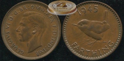Великобритания. 1 фартинг. 1945 (aUnc)
