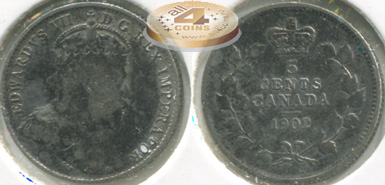 Канада. 5 центов. 1902 (aVF/VF. Серебро)