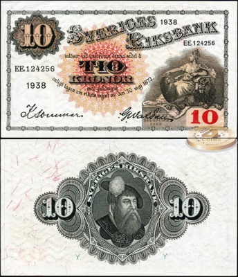 Швеция. 10 крон (Unc) 1938