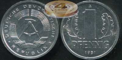 Германия [ГДР]. Монета 1 пфенниг. 1981.A (KM#8.2. Unc)