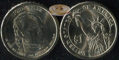 США. 1 доллар. 2009.D (Unc) Джон Тайлер