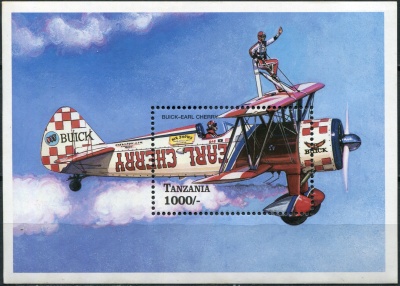Танзания. 1998. Биплан  Boeing / Stearman 75 (Блок. MNH OG)