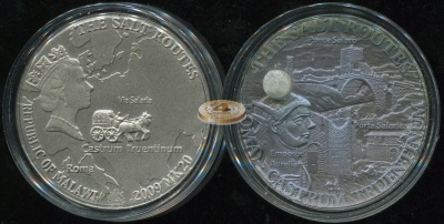 Малави. Монета 20 квачей. 2009 (KM#NL. Unc. Капсула. Вставка из каменной соли) Рим-Труэнтский лагерь