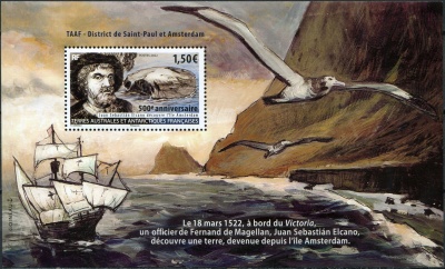 ФЮАТ. 2022. 500-летие открытия острова Амстердам (Почтовый блок. MNH OG)