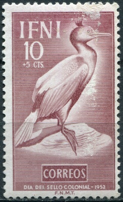 Ифни. 1952. Хохлатый баклан (Phalacrocorax aristotelis) (Почтовая марка. MLH)