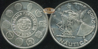 Португалия. 10 евро. 2003 (Unc. Серебро)