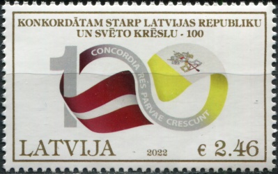 Латвия. 2022. 100-летие Конкордата с Ватиканом (Почтовая марка. MNH OG)