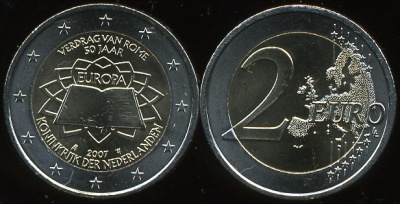 Нидерланды. 2 евро. 2007 (Unc. Биметалл)
