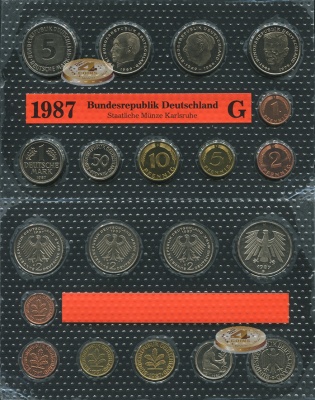 Германия (ФРГ). Официальный набор (Unc. 10 монет) 1987.G